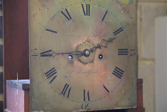 A George III mahogany eight day longcase clock, the brass dial marked Stump & Bubb, Bradford, (weights and pendulum present) W.44cm, D.